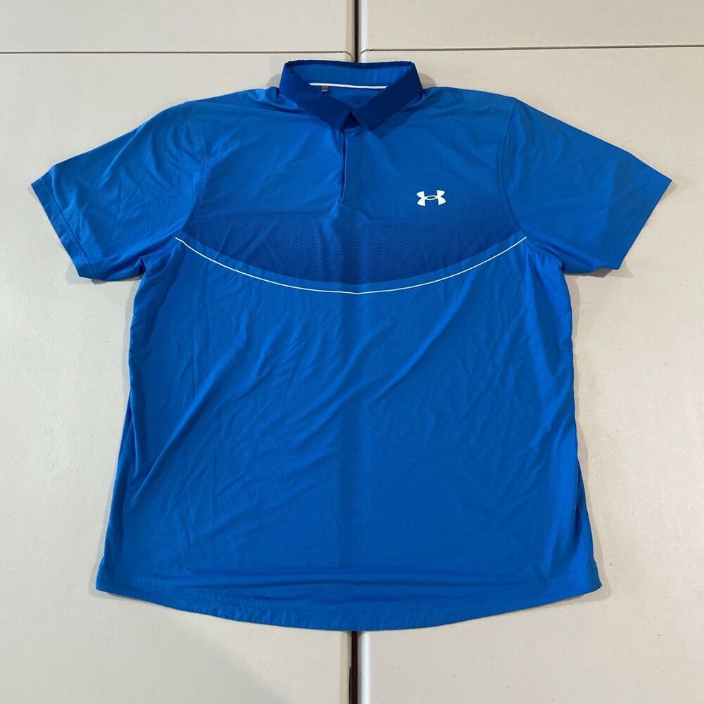 Under Armour Shirt Mens Large Blue Contrast Collar Iso Chill Polo Short Sleeve